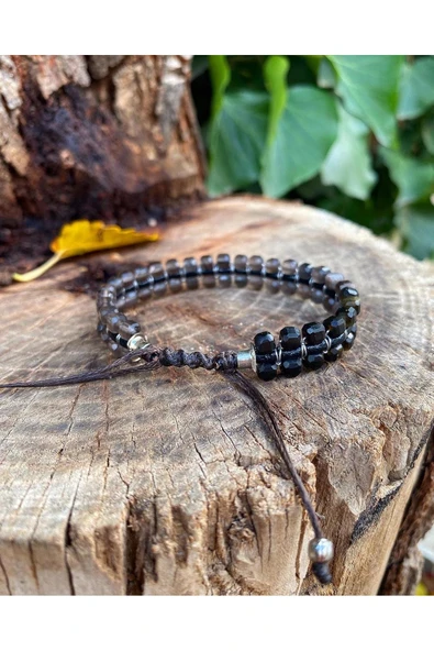 Trendcüzdan OBSİDYEN BİLEKLİK ÇELİK ÖRGÜ EL YAPIMI HAND MADE - 2