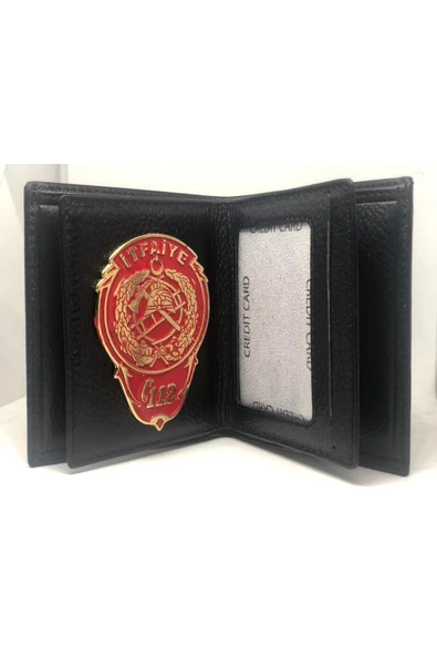 Trendcüzdan Itfaiye Rozetli Cüzdan Hakiki Deri