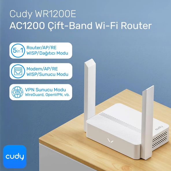 Cudy WR1200E 300Mbps/2.4GHz 867Mbps/5GHz 4x5dBi Anten 4Port Dual Band Wi-Fi Router (AC1200 Serisi) - 2