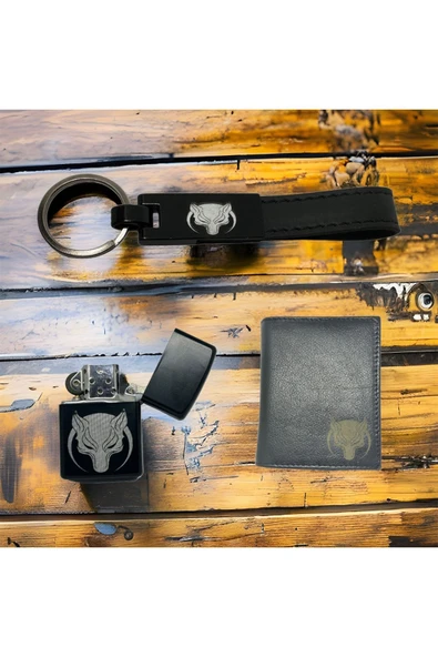 Trendcüzdan Börü Kurt Çakmak Anahtarlık Cüzdan Isme Özel Hediye Seti - 7