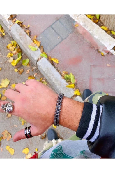 Trendcüzdan OBSİDYEN BİLEKLİK ÇELİK ÖRGÜ EL YAPIMI HAND MADE - 3