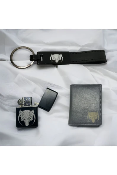 Trendcüzdan Börü Kurt Çakmak Anahtarlık Cüzdan Isme Özel Hediye Seti - 8