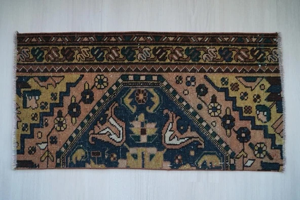 47x91 cm Küçük Dekoratif Halı, El Dokuma Küçük Boy Kilim, Giriş Matı, Antika Kilim Paspas