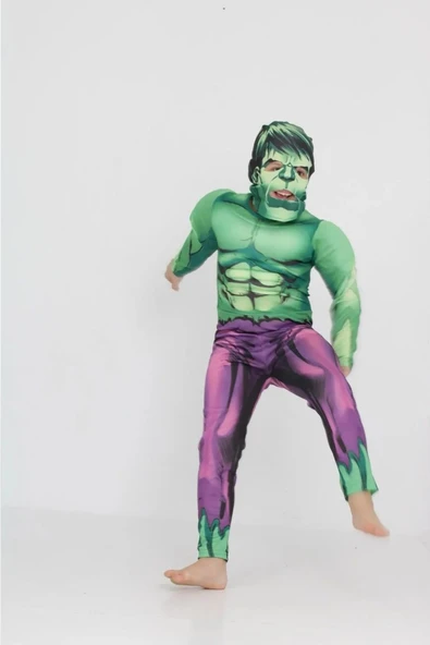 Life For Moda Erkek Çocuk Kaslı Hulk Yeşil Adam Süper Kahraman Kostümü - 3