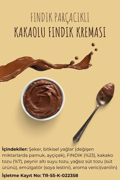 Fındık Parçacıklı Kakaolu Fındık Kreması (%23 Fındık) 800 G x 2 Adet Sürülebilir Çikolata Palm Yağı İçermez - 3