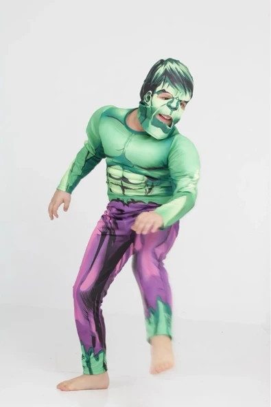 Life For Moda Erkek Çocuk Kaslı Hulk Yeşil Adam Süper Kahraman Kostümü - 4