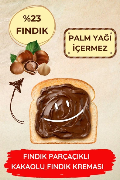 Fındık Parçacıklı Kakaolu Fındık Kreması (%23 Fındık) 800 G Sürülebilir Çikolata Palm Yağı İçermez - 2