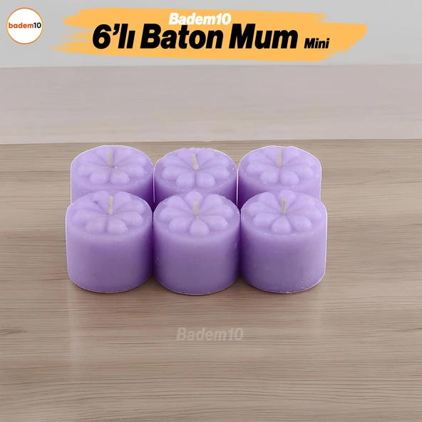 Baton Mum Mini 6'lı Mor Renk Silindir Dekoratif Mumu Kandil Hediyelik Fitilli Mumlar Şamdan Kokusuz