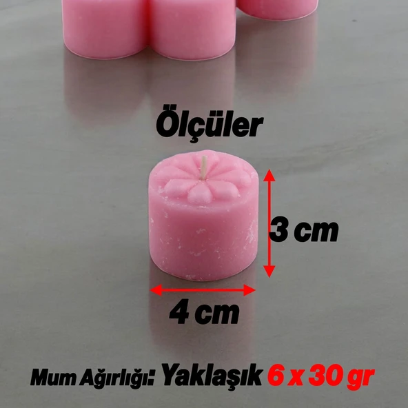 Baton Mum Mini 6'lı Pembe Silindir Dekoratif Mumu Kandil Hediyelik Fitilli Mumlar Şamdan Kokusuz - 3
