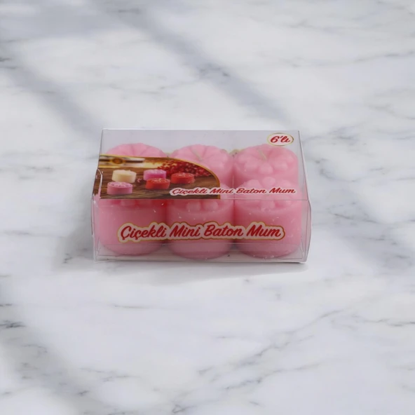 Baton Mum Mini 6'lı Pembe Silindir Dekoratif Mumu Kandil Hediyelik Fitilli Mumlar Şamdan Kokusuz - 4