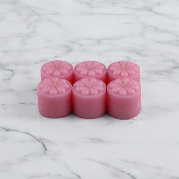 Baton Mum Mini 6'lı Pembe Silindir Dekoratif Mumu Kandil Hediyelik Fitilli Mumlar Şamdan Kokusuz - 5