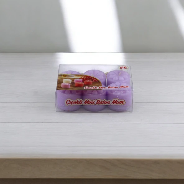 Baton Mum Mini 6'lı Mor Renk Silindir Dekoratif Mumu Kandil Hediyelik Fitilli Mumlar Şamdan Kokusuz - 2