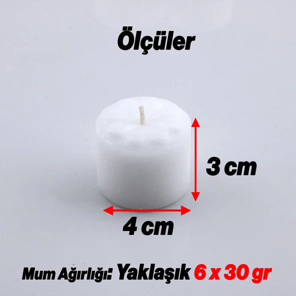 Baton Mum Mini 6'lı Beyaz Silindir Dekoratif Mumu Kandil Hediyelik Fitilli Mumlar Şamdan Kokusuz - 4