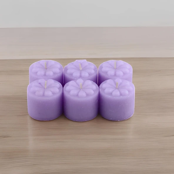Baton Mum Mini 6'lı Mor Renk Silindir Dekoratif Mumu Kandil Hediyelik Fitilli Mumlar Şamdan Kokusuz - 6