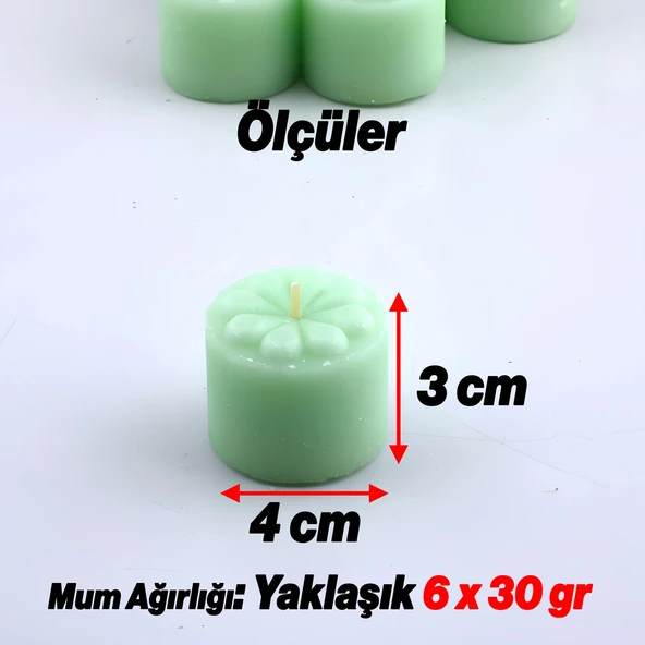 Baton Mum Mini 6'lı Yeşil Silindir Dekoratif Mumu Kandil Hediyelik Fitilli Mumlar Şamdan Kokusuz - 4