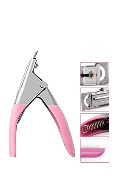 Pembe Renk Takma Tırnak Makası Protez Tırnak Tips Yuvarlak Kesme Makası Tırnak Şekillendirici Makas ürün görseli 1