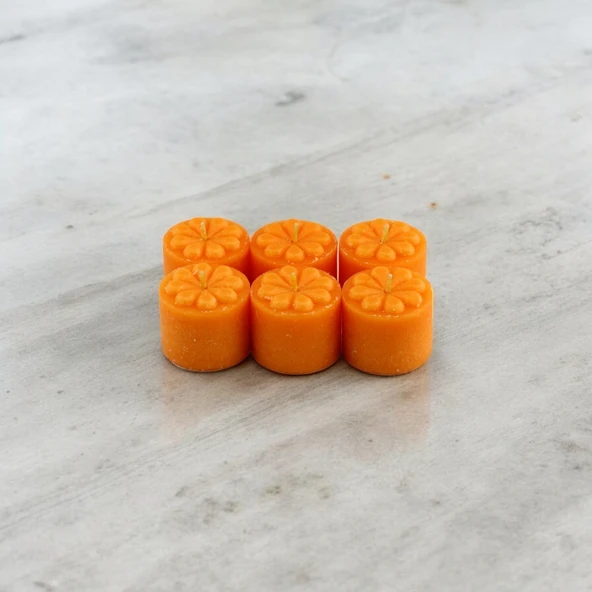 Baton Mum Mini 6'lı Turuncu Silindir Dekoratif Mumu Kandil Hediyelik Fitilli Mumlar Şamdan Kokusuz - 5