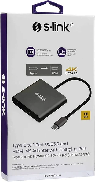 S-Link 5g Ghps Yüksek Hızlı 5'i 1 Arada Tip-C To + Usb 4k Hdmi + Pd Adaptörü