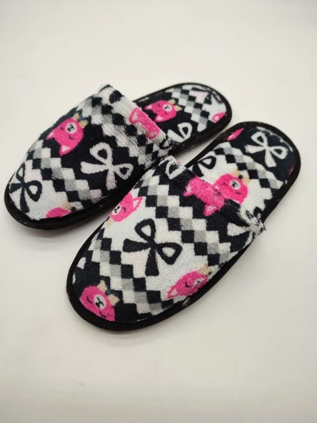 Kedi Desenli Siyah Renk Kadın Ev Terliği Terlik - 4