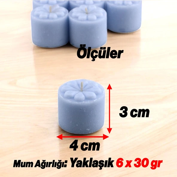 Baton Mum Mini 6'lı Mavi Silindir Dekoratif Mumu Kandil Hediyelik Fitilli Mumlar Şamdan Kokusuz - 5
