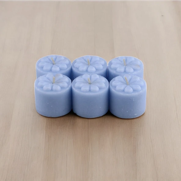 Baton Mum Mini 6'lı Mavi Silindir Dekoratif Mumu Kandil Hediyelik Fitilli Mumlar Şamdan Kokusuz - 6