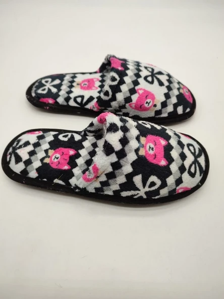Kedi Desenli Siyah Renk Kadın Ev Terliği Terlik - 6