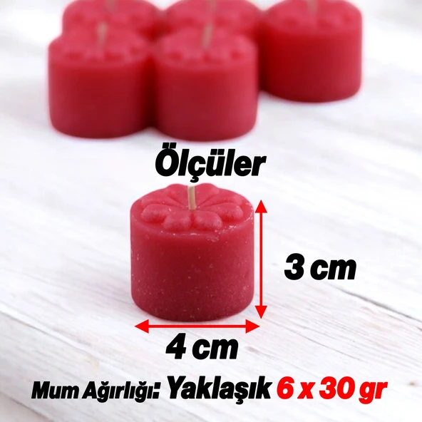 Baton Mum Mini 6'lı Kırmızı Silindir Dekoratif Mumu Kandil Hediyelik Fitilli Mumlar Şamdan Kokusuz - 4