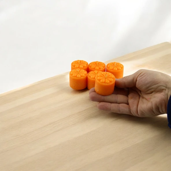 Baton Mum Mini 6'lı Turuncu Silindir Dekoratif Mumu Kandil Hediyelik Fitilli Mumlar Şamdan Kokusuz - 3