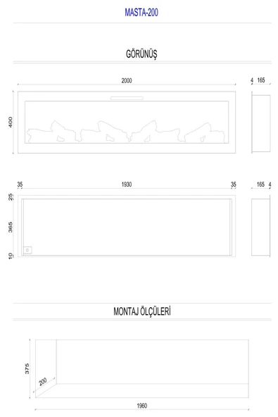 ZAYA MASTA 200 - Isıtmasız Elektrikli Şömine Sınırsız Renkli Cam Çerçeveli - Resim 3