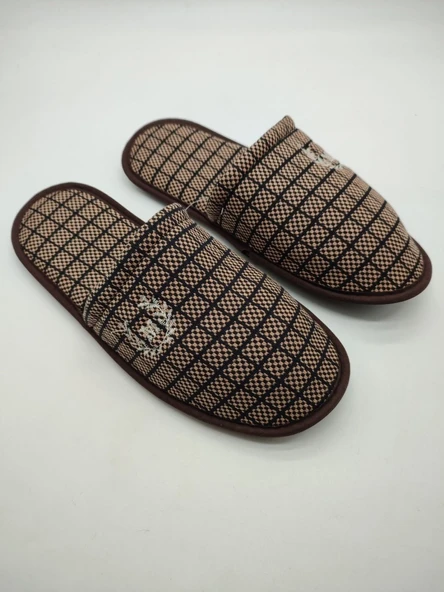 Kahve Renk Kare Desenli Erkek Ev Terlik - 5