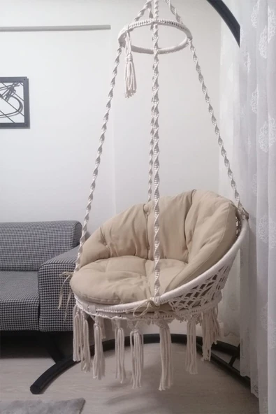 WOODSHUT Tek Kişilik Makrome El Örgüsü Salıncak Krem - 4