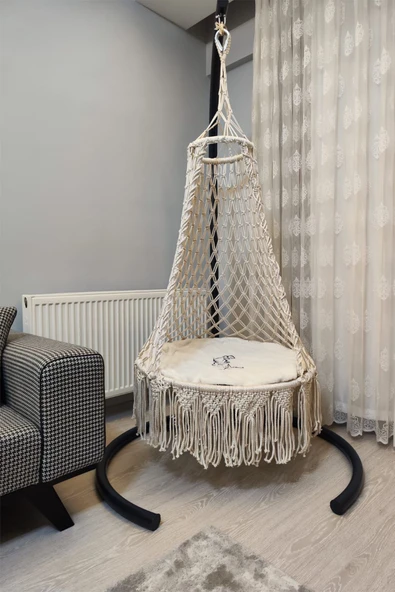 WOODSHUT Tek Kişilik Makrome El Örgüsü Salıncak