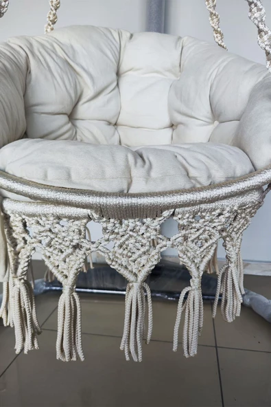 WOODSHUT Tek Kişilik Makrome Salıncak Mindersiz (KREM)- %100 El Işçiliği - Mis38016MS - 5