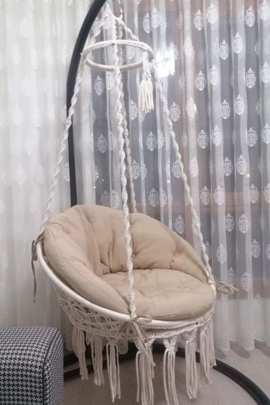 WOODSHUT Tek Kişilik Makrome El Örgüsü Salıncak Krem - 3