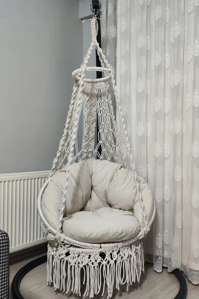 WOODSHUT Makrome Salıncak Minderli (KREM)- %100 El Işçiliği - Mis38002k - 2