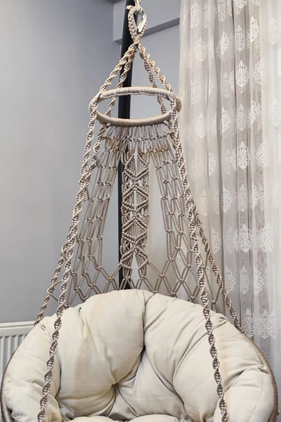 WOODSHUT Tek Kişilik Makrome El Örgüsü Salıncak (BEJ) MİNDER VE ASKI DEMİRİ İLE Mis38002MA - 4