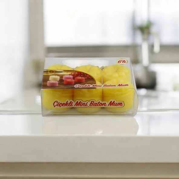 Baton Mum Mini 6'lı Sarı Renk Silindir Dekoratif Mumu Kandil Hediyelik Fitilli Mumlar Şamdan Kokusuz - 2