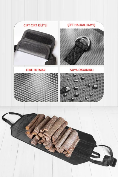 WOODSHUT Şömine Odun Taşıma Çantası Suya Dayanıklı Büyük Hacimli - GRİ - 2