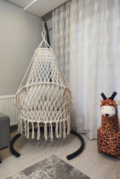 WOODSHUT Makrome Salıncak Minderli (KREM) - %100 El Işçiliği Mis38006m - 5