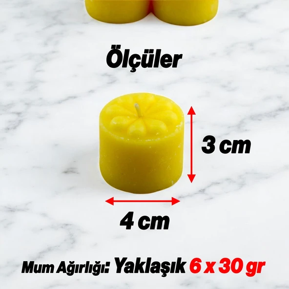 Baton Mum Mini 6'lı Sarı Renk Silindir Dekoratif Mumu Kandil Hediyelik Fitilli Mumlar Şamdan Kokusuz - 4