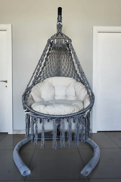 WOODSHUT Tek Kişilik Makrome El Örgüsü Salıncak (AÇIK GRİ) MİS38006GRİ ürün görseli