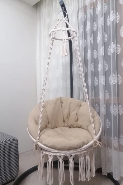 WOODSHUT Tek Kişilik Makrome El Örgüsü Salıncak Krem - 2