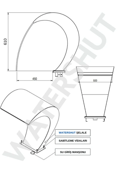 Şelale 500-600mm Havuz Tipi Su Perdesi Kobra Şelale - Paslanmaz Çelik (Et Kalınlığı 1,5mm) - 6