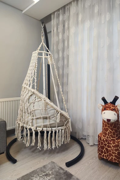 WOODSHUT Makrome Salıncak Minderli (KREM) - %100 El Işçiliği Mis38006m - 4