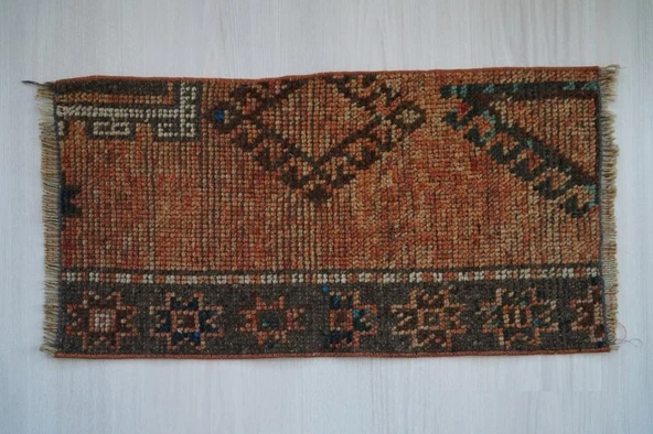 35x67 cm Küçük Boy Halı, Vintage Dekoratif El Dokuma Halı, Kahverengi Stili Mini Halı - 6