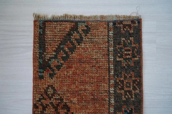 35x67 cm Küçük Boy Halı, Vintage Dekoratif El Dokuma Halı, Kahverengi Stili Mini Halı