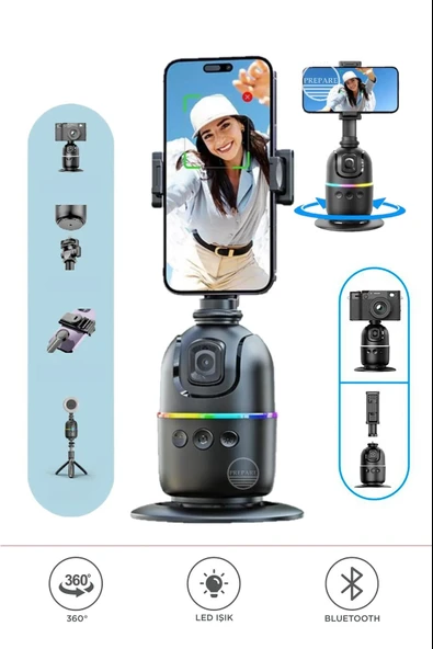 Profesyonel Gimbal 360° Yüz Takip Telefon Sabitleyici Tutucu Video Canlı Yayın Akıllı Tripod P03