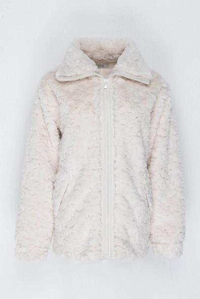 Ekol Oversize Peluş Kaban - Fermuarlı Kadın Kışlık