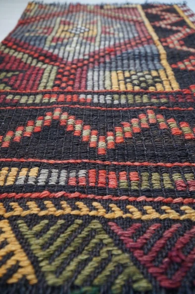 91x151 cm El Dokuma Renkli Küçük Boy Halısı, Antika El Dokuma Halı, Renkli Küçük Alan Halısı - 6