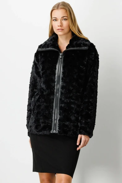 Ekol Oversize Peluş Kaban - Fermuarlı Kadın Kışlık - 4